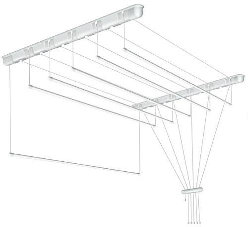 DURA HOME Deckenwäscheständer - Weiß | Platzsparender Wäscheständer für den Innenbereich | Höhenverstellbar | Starker Stahl | Ideal für Waschküche, Badezimmer, Balkon (170cm / Weiß)