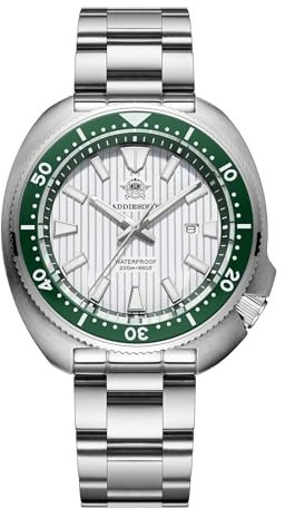 ADDIESDIVE Herren Taucheruh 200m wasserdicht Synthetische Saphir 3D-venezianisches Zifferblatt Keramiklünette leuchtendes Japanisches Quarzwerk Edelstahl Armband Uhr AD2507