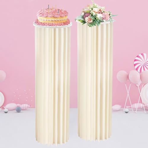 Zylinderständer für Partys mit PVC-Scheibe Faltbare Papiersäulen Papiersäule 2 Stück Pappsäule Zylinderförmige Blumenboden,Zylinder Tische Hochzeit Säulen 20/40/60/80/100 cm(Cremeweiß,H 100cm/39.4in)