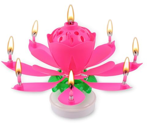 Musik Blumenkerzen, Taozoey Rotierende Lotusblüte mit Musik, Geburtstag KerzeGeburtstags Blumenkerzen, Kuchen-Dekoration, Party, Geburtstag Glück (Rosa)