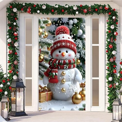 Copri Porta Natalizio,Decorazioni Natalizie Per Porta,Copertura Divertente Babbo,Decori Natalizi Appendere Ingresso Banner,Copriporta Natalizio Per Casa,90 X 210 Cm Door Cover con Elastico (Color 7)