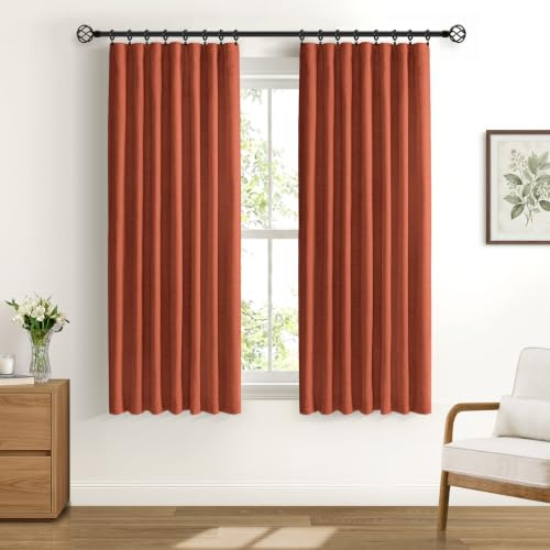 DEFYNEE 100% Verdunkelungsvorhang 2er Set H160xB140cm Orange | Leinenoptik, Thermo, 4 Aufhängearten, Für Stangen & Schienen, Lärmschutz, Schlaf- & Wohnzimmer, Inkl. 20 Clips