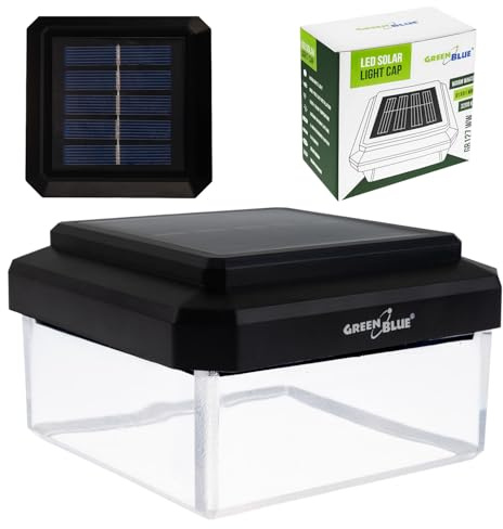 Green Blue LED-Solarleuchte für Pfosten mit Dämmerungssensor, warmweiß 3200K | Umschlagdach, kabellose Montage | Das Produkt benötigt keinen Energieeffizienzausweis (101 x 101 x 63 mm, GB128 WW)