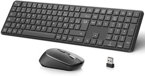 OMOTON Set di tastiera mouse senza fili, tastiera e mouse 2,4 GHz full size, layout AZERTY francese, compatibile con Windows 11/10/8/7, desktop, PC, computer portatile