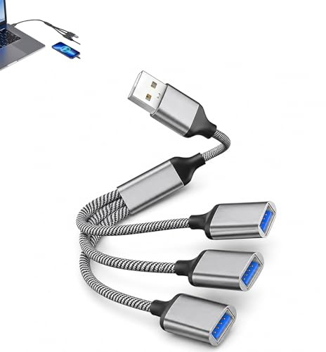 Hyleon USB Splitter 3 Port,USB to USB Adapter,0.3M Extension Cord Adapter | 1 in 3 Out USB Splitter Cable for Laptop,Keyboard,Mouse,Flash Drive,Data Transfer and Charging Double USB Adapter