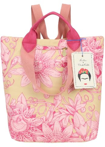 Fritzi x Frida Kahlo Ju Limited Bloom Sunny Rucksack Damen Canvas Reißverschluss Innenfach Steckfächer verstellbare Schulterriemen Kurzgriff Alltag Reisen Freizeit 28,5 x 35,5 x 11,5 cm, Gelbrosa