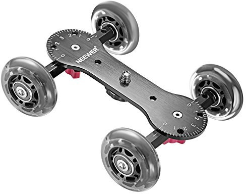 Neewer Carrello scorrevole da tavolo per fotocamera in scala con capacità di carico di 10 kg, aste in alluminio, ruote in gomma girevoli da 1/4 3/8, filettatura a vite per videocamere DSLR (nero)