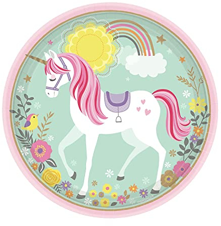 amscan 551929 - Platos de papel para fiesta de cumpleaños, diseño de unicornio mágico, 8 unidades
