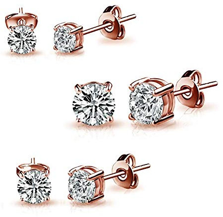Philip Jones Three Pack of Rose Gold Plated 4mm, 5mm & 6mm Earrings Created with Zircondia® Crystals