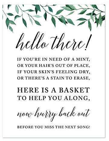 Andaz Press Wedding Party Signs, Natural Greenery Green Leaves, 8.5x11-inch, Ladies Bathroom Basket, 1-Pack
