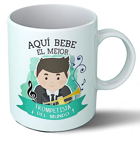 Planetacase - Taza Trompetista - Regalo Original - Cerámica Alta Resistencia 330 mL - Apta Microondas y Lavavajillas - Ideal Música y Músicos, Trompeta, Trompetista, Él