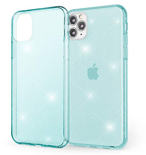NALIA Glitter Case compatible with iPhone 11 Pro Max, Ultra Thin See Through Sparkle Silicone Mobile Protective Phone Back Cover, Slim Shockproof Skin Crystal Clear Bumper, Color:Blue Turquoise