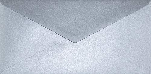 Netuno 100 Briefumschläge Perlmutt-Silber DIN lang 110x 220 mm 120g Aster Metallic Silver silberne Umschläge DL schick edel Briefkuverts schön für Einladungs-Karten Hochzeit Geburtstag Weihnachten
