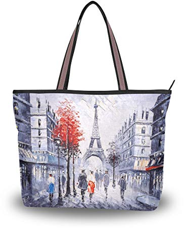 Mnsruu Art Painting Frankreich Paris Eiffelturm Frauen übergroße Strandtasche Wasserdichte Tote Bag Große Einkaufstasche mit Reißverschluss, L, - multi - Größe: Large