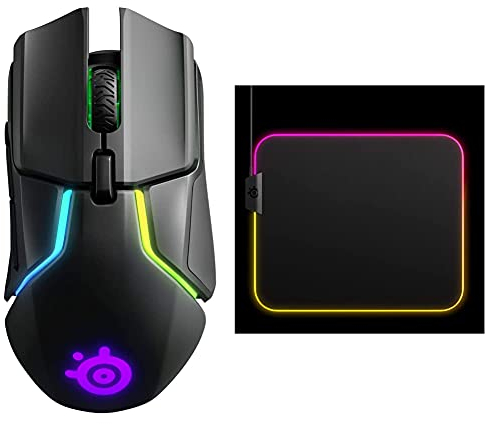 SteelSeries Rival 650 - Souris de Jeu Quantum Wireless - Distance de soulèvement Personnalisable & QcK Prism Cloth - Tapis de Souris de Jeu en Tissu - Éclairage RVB 2 Zones - Taille M
