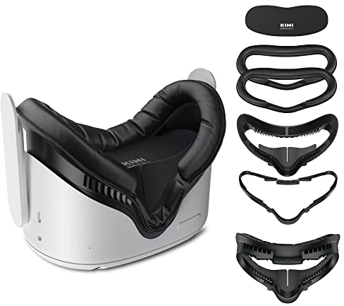 KIWI design Facial Interface Kompatibel mit Quest 2, verbesserte 5 in 1 Zubehörset mit Brillenabstandshalter, Linsenabdeckung, Blickdichtes Nasenteil und 2 PU-Gesichtspolster