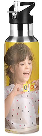 Bottiglia di acqua personalizzata con foto personalizzata regalo papà in acciaio inox isolata con cannuccia per scuola di sport, 20 oz