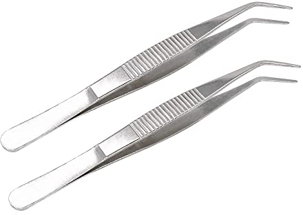 MMOBIEL 2 Pinzette in acciaio inossidabile da 12 cm con punta curva zigrinata, molle professionali multiuso per lavorazioni industriali, uso in laboratorio, giardinaggio, cucina