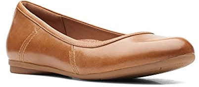 Clarks Women's Canebay Plain Ballet Flat, Dark Tan Leather, 7 W