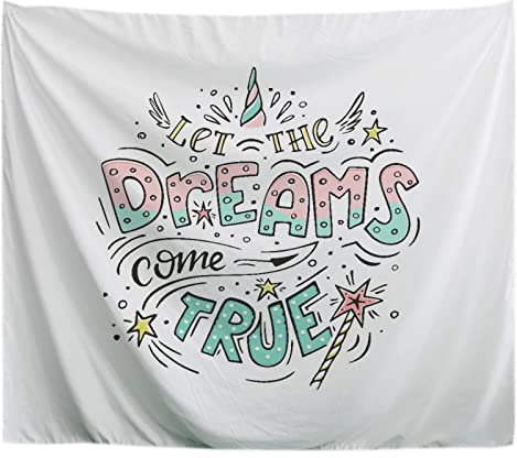 A.Monamour Tapisserie Murale Citation Inspirante Avec Des Ailes De Corne De Licorne Étoiles De Baguette Magique Tissu Toile Tenture Murale Décoration Murale pour Salon Chambre Dortoir 102x153cm