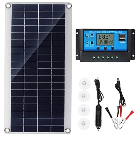 Brigtviee 300W 18V Cargador Solar Portátil, Kit Panel Solar Flexible Impermeables, Placas Solares Monocristalinos Flexible para RV, Barco, Coche, Caravana, Central Eléctrica,with 60a Controller