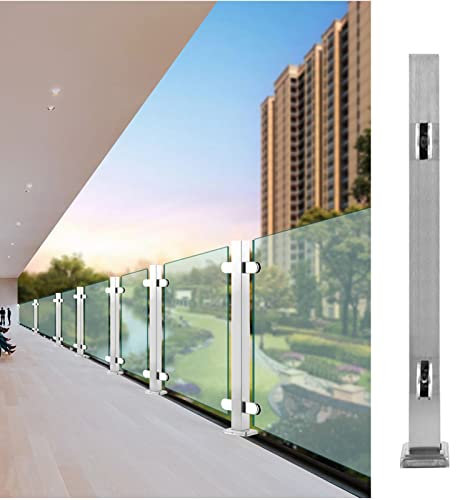ZJMAMA Poste Barandilla Cubierta Pasillo Cuadrado Vidrio Abrazadera Postes De Barandilla Acero Inoxidable, Valla De Piscina Hogar Jardín Escaleras Balcón Balaustrada Soporte De Piso