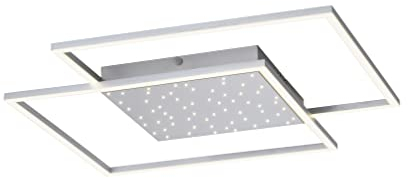 Paul Neuhaus LED-Deckenleuchte, Sterne, Edelstahl, 57W-3550lm, 2700-5000K, Dimmbar, 67cm x 67cm x 5cm, Warmweiß, Fernbedienung, Wohnzimmer