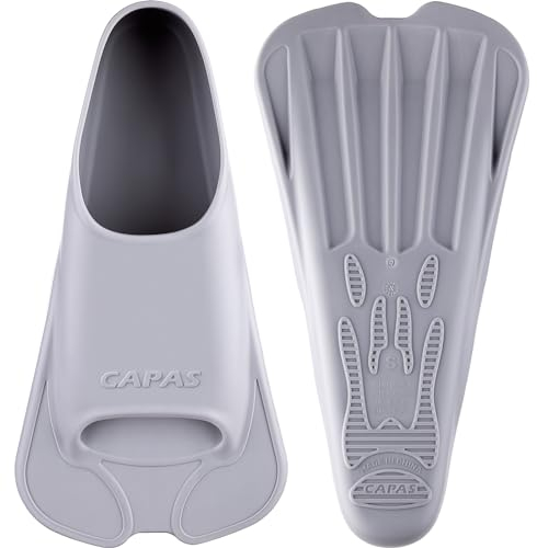 CAPAS Kurze Trainingsflossen für Schwimmen | Komfortable Silikon Schwimmflossen | Kurzflossen | Taucherflossen | Unisex Flossen für Kinder Erwachsene | Kurze Klinge Beinstärke aufbauen (Grau, XXXS)