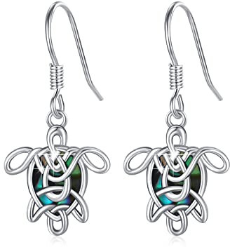 Schildkröten Ohrringe Abalone Muschel Schildkröten Ohrhänger 925 Sterlingsilber keltischer Knoten Ohrring Niedliche Tier Tropfenohrringe Hypoallergen Täglicher Schmuck Geschenk für Frauen Mädchen