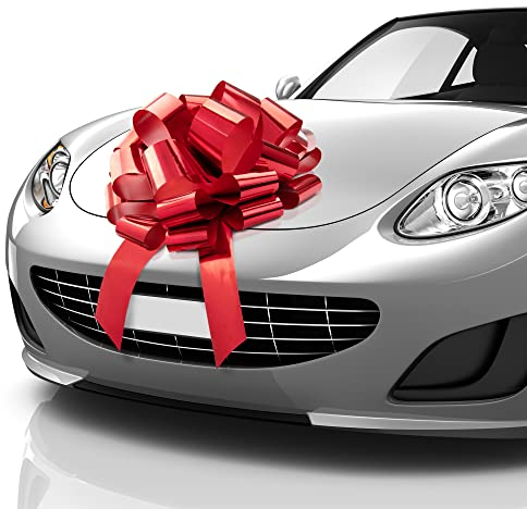 Zoe Deco Große Autoschleife (Rot, 41 cm / 16 Zoll), Riesenschleife für Auto, Geburtstagsschleife, große rote Schleife, Weihnachtsschleife für Autos, Geschenkverpackung, große Geschenkschleife