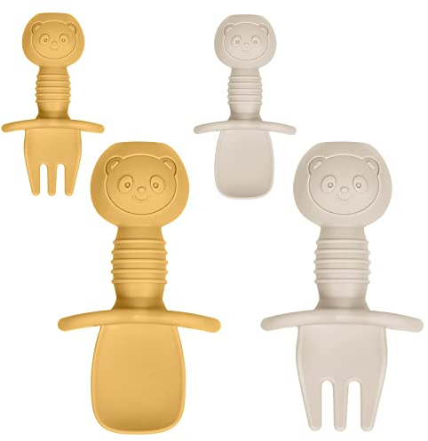 Vicloon Cuillères Bébé Silicone,4pcs Couverts Ergonomiques Bébé,Cuillère pour Bébé,Ideal Apprentissage Diversification Alimentaire,Auto-Alimentation