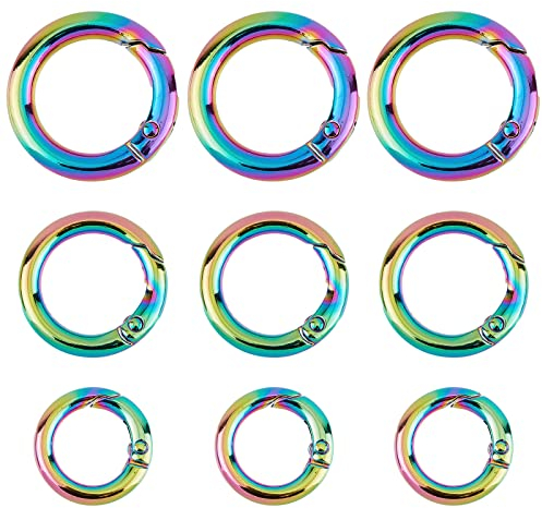 GORGECRAFT 1 Box 12St Frühlings-O-Ringe 3 Größen Regenbogenfarbe Runde Karabinerhaken Durchmesser Druckschnalle Für Schlüsselanhänger Tasche Geldbörse Handtasche Handwerk Schmuckherstellung Zubehör