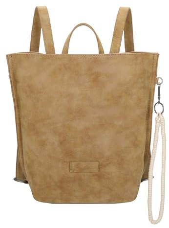 Fritzi aus Preussen Fritzi33N Vintage Cracker Backpack Kunstleder Damen Rucksack Festival City vegan abnehmbarer Anhänger Vintage-Waschung 35,5 x 25 x 10 cm, Braun