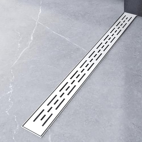 AICA Duschrinne Edelstahl 60 cm, Bodenablauf Komplettset extra flach, Ablaufrinne Siphon mit Geruchsstop und Haarsieb - Schlitz (60 cm)