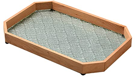 Hosoncovy Octagon Holz Glas Tablett Tee Tablett, Serviertablett Tee und Kaffee oder Food Butler Serviertablett Dekorative Tablett für Essgeschirr, Tischdekoration (Gelb)