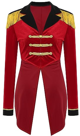 inhzoy Women's Ringmaster Costume Circus Showman Tailcoat Jacket Halloween Fancy Dress Waistcoat Red S