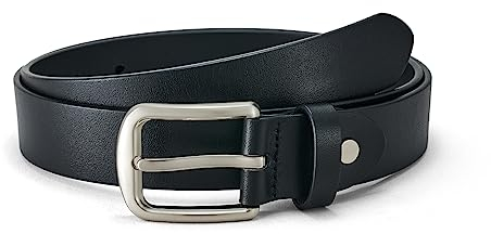 SYMOL Ledergürtel 3CM Breit Damengürtel Echtleder Taillengürtel 90CM-130CM Damen und Herren Gürtel Leder Jeans Arbeitsgürtel Business (Schwarz, Bundweite:80-85cm)