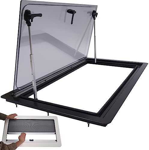 ELOMAS Wohnwagen Seitenfenster,Wohnmobilfenster mit integriertem Rollo und Fliegengitter,für Van Caravan Camper RV,70° Öffnungswinkel,750 * 400mm