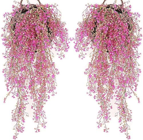 Srcasy 2 Piezas Cesta Colgante Flor Artificial, Plantas Artificiales Decorativas, Cesta Colgante Flores de Simulación,Plantas Colgantes Artificiales, para Decorar Bodas, Jardines y Salones (85 cm)
