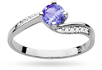 MARKO Damen goldring aus Weißgold für Damen mit 0,50 Karat Tansanit und 0,05 Karat Diamanten Ring 14 Karat Gold (585) Goldring mit Box | Goldring für Fraue (Tansanit, 56 (17.8))