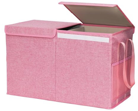 BinWhiz 66 x 33 x 43 cm Large Toy Chest Storage Organizer Box with Lid, Collapsible Fabric Box Container Bin for Home, Nursery, Playroom Boys Girls Toys Organizing, Pink