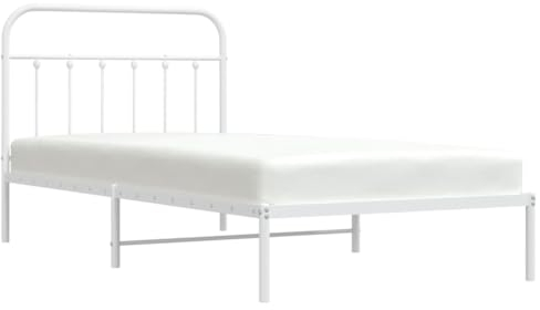 vidaXL Bettgestell, Bettrahmen mit Kopfteil Lattenrost Metall, Metallbett Bett für Schlafzimmer, Einzelbett Gästebett, Weiß 100x200cm