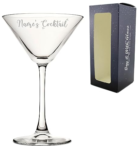 Personalised Engraved Enoteca Martini Cocktail Glass with Name's Cocktail Design, Personalise with Any Name for Any Occasion, Gift Box Included, Laser Engraved