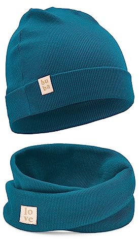 Bubalove Mützen und Schalset für Jungen, Mädchen, Baby, Größen 0mc bis 12 Jahre+ viele Farben, Frühlings-, Herbstsets, Baumwollmützen, handgenäht (52-56, Marine)