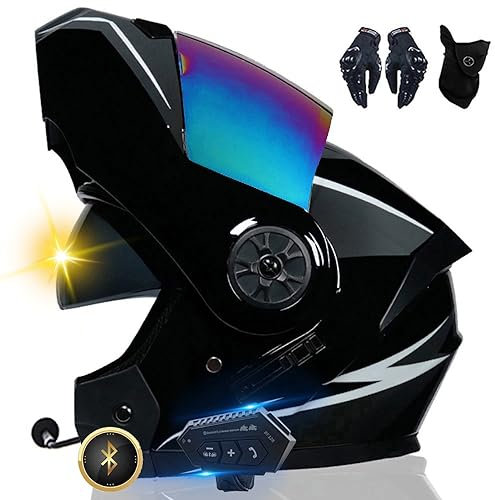 Bluetooth Motorradhelm, Vollvisierhelm mit 2 Fahrern Helm Bluetooth Intercom DOT/ECE Genehmigt, Leicht, Klapphelm mit Doppelvisier, Modularer Helm für Erwachsene Männer Frauen S~XL