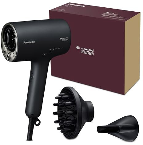 Panasonic EH-NA0J-N895 Hairdryer with Diffuser, Nanoe Moisture+ and Mineral Technology, Intelligent Heat Sensing, Styling Nozzle, Hot & Cold Alternating Mode, Black & Champagne Gold