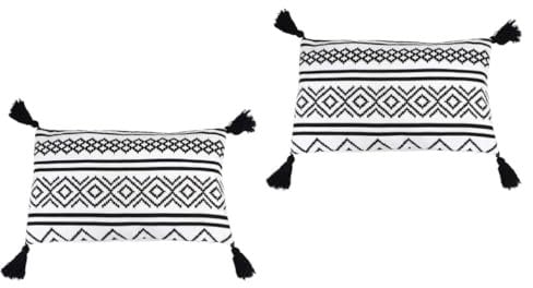 HOMSFOU 2stücke Geometrisches Kissenbezug Fransen Schwarz-weiß Dekorativer Bezug Für Sofa Und Schlafzimmer Langlebig Und Waschbar Stilvolle Wohnraumdekoration