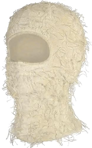 Beige Distressed Balaclava Sturmhaube Gesichtsmaske Skimaske Gestrickt Balaclava Shiesty Vollgesichts Maske Winter Winddicht Beanie Halswärmer für Damen Herren