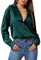 Zeagoo Chemisier en satin pour femme - Col en V - Décontracté - Chemisier en soie - Haut à manches longues - Tunique, vert foncé, M