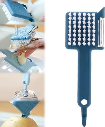 Multipurpose Peeler Brush,5 in 1 Vegetable Peeler with Brush,Potato Peelers Stainless Steel Fruit Peeler Vegetable Brush with Long Handle,Multifunctional Kitchen Peeler for Fruits (Dark Blue)